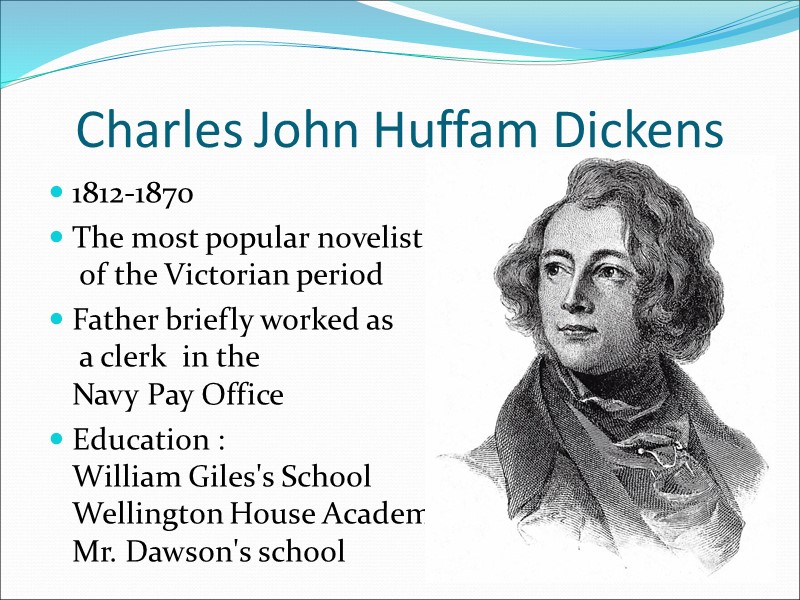 Charles John Huffam Dickens 1812-1870 The most popular novelist  of the Victorian period